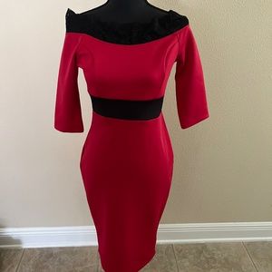 Red off-shoulder work or event dress